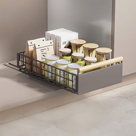 Organiseur de placard coulissant, pliable avec poignée, sans perçage, tiroirs réglables pour cuisine, placards, garde-manger, salle bain S - (1/5)