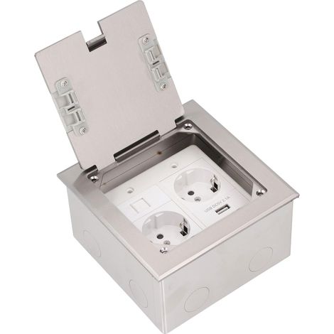 Boîte de Sortie au Sol, 2500W 16A 2 Prises 1 USB 1 Port Ordinateur Prise Encastrée au Sol Preuve de l'eau Multifonctionnel Boîte de Couverture de Prise électrique pour Les (1/5)