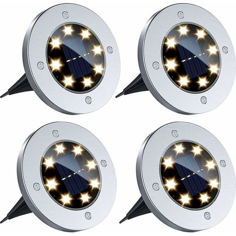 RHG Lampes Solaires Extérieures Blanc Chaud 8 LED, 4 Pcs IP65 Étanche Lampes Solaires Extérieur Jardin Spots Solaires Encastré Solaire Extérieur Lumière pour Paysage, Terrasses, Patio, Pelouse [Classe