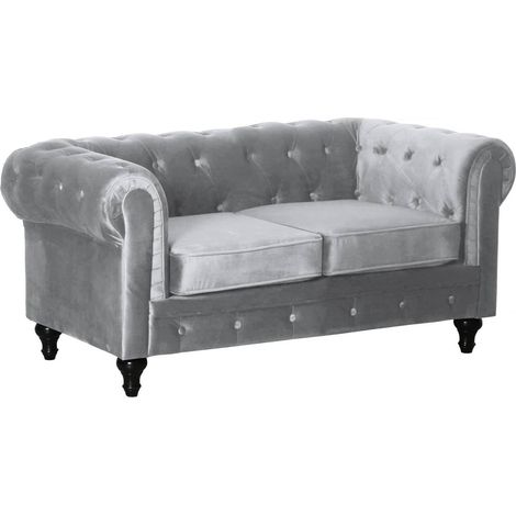 Divano fisso Chesterfield Velvet Sofa "Aliza" - 157 x 82 x 70 cm - 2 posti - Grigio