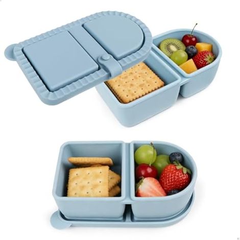 Boîte à lunch en silicone 2 pièces avec compartiments, contenant alimentaire réutilisable pour le travail, les collations, les légumes (1/5)