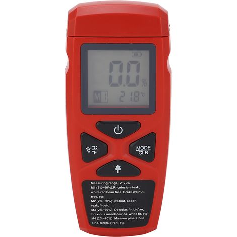Testeur d'humidité du Bois à 2 Broches Rouge, Détecteur de Teneur en Eau du Bois, Humidimètre pour de Chauffage Extérieur
