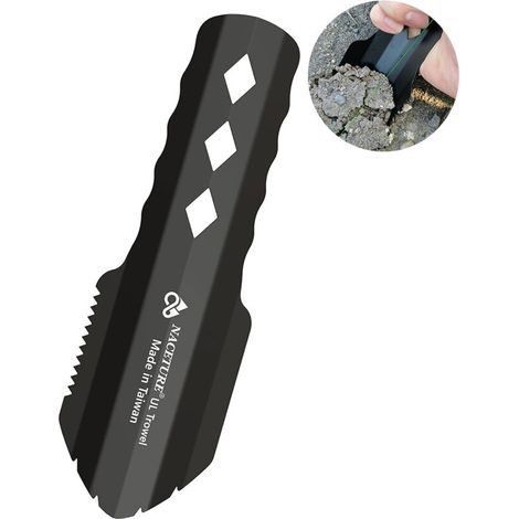 Ultralight Backpacking Trowel Aluminum Shovel Small Potty Multitool with Longer Handle Design Essential for Hiking, Camping and Survival Bags(Black 1 Pack)