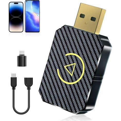 Wireless CarPlay Adapter, 2025 Wireless CarPlay for Cars with Type-C and USB AC Extension Cable, Dongle Converts Wired to Wireless, Plug and Play, Gold (1/4)