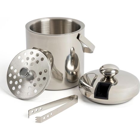 Edelstahl Eiseimer + Deckel / Zange - Eiskühler Eiswürfeleimer Eiswürfelbehälter