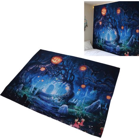 Décoration Halloween Tapestry Polyester 200x150cm Arrière-plan Halloween Scary Cemetery Pumpkin Lantern (1/5)
