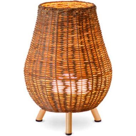 Tragbare Tischleuchte außen Rattan LED Akku IP54 H: 32,5 cm Fernbedienung dimmbar kabellose Außenlampe Tischleuchte Balkon Terrasse (1/3)