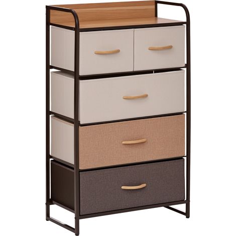 Cassettiera, mobile contenitore con 5 cassetti pieghevoli in tessuto, 58 x 29 x 99 cm, multicolore