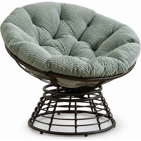 Fauteuil Papasan Pivotant 360° Rotin PE et Coussin Gris (1/4)