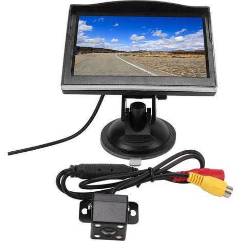 Kit de caméra de recul 5 pouces avec moniteur haute définition, entrée vidéo V1 V2, 12‑24V pour véhicules, caméra 4 LED. (1/5)