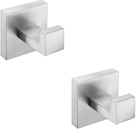 Gancho para toallas de baño, clavija cuadrada de acero inoxidable, color plata, juego de 2 (1/5)