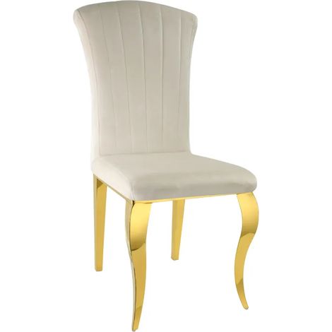 Lot de 6 Chaises baroque LOUIS GOLD Velours Beige (1/3)