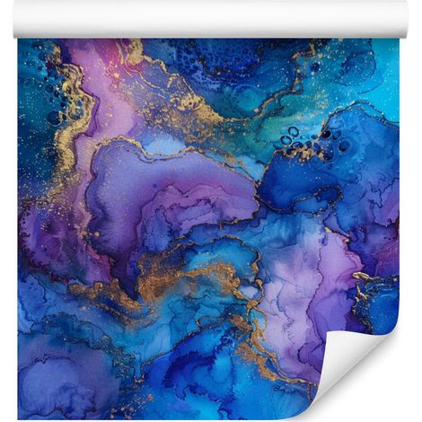 Tapete in Tintenblau, Lila, Marineblau und Türkis, 50 x 1000 cm (1/5)