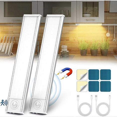 Lampe de placard rechargeable USB, à intensité variable magnétique avec détecteur de mouvement (lot de 2 x 20 cm) (1/5)