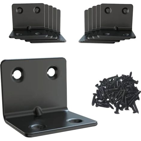 Support de fixation, 31 x 31 x 37 mm, support de montage en acier inoxydable noir, support de plaque perforée, pour cadre en bois, meubles, bibliothèque, armoire