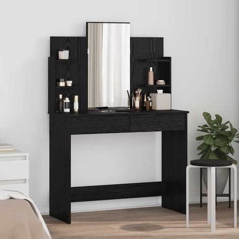 vidaXL Toilette con Specchio con cassetto Rovere Nero 96 x 39 x 142 cm