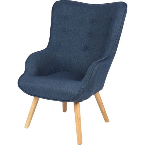 Denimblauer Stoff-Sessel mit Holzbeinen aus der ENJOY Kollektion. Skandinavischer Stil.