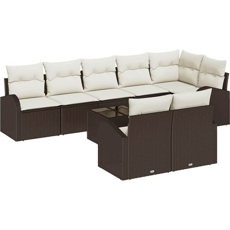 Maison Exclusive - Set Divano da Giardino 9 pcs Marrone e bianco polyrattan