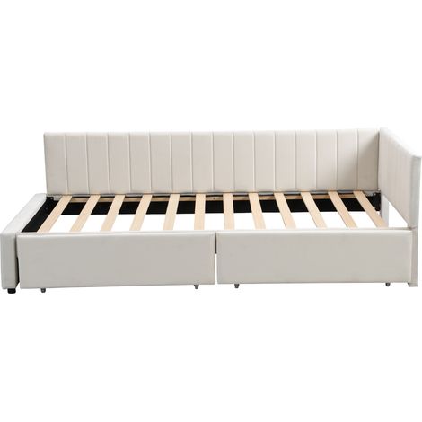 Letto imbottito 90 x 200 cm con 2 cassetti contenitori e rete a doghe beige (1/5)