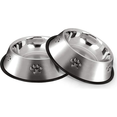 Gamelle Chien,Inoxydable Bols Chien Alimentaire en Acier Antidérapantes avec Base en Caoutchouc,Gamelles d'eau pour Animaux de Compagnie de Petite et Moyenne Taille,2 Gamelles,22cm (1/5)