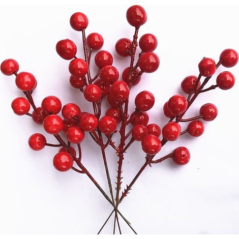Künstlicher Fruchtzweig – 12 rote Schaumstoffbeeren – Künstliche Innendekoration – Für künstliche Pflanzen – 1 Stück (1/5)