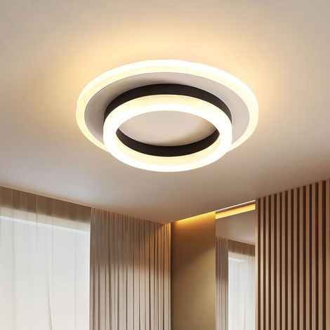 COMELY Round LED Ceiling Light, 20W Modern Design Chandelier, 3000K Acrylic Metal Ceiling Lamps Suitable for Bathroom, Bedroom, Kitchen, Living Room, Dining Room, Office (Black and White)