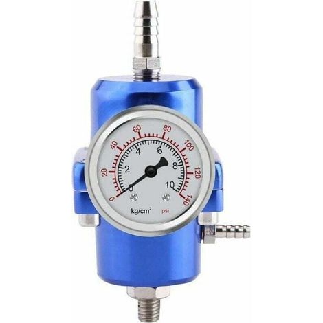 Tigrezy Régulateur de Pression de Carburant, Régulateur de Pression d'Essence Kit de Flexibles Manométriques Jauge 0-140 psi Réglable (Blue) (1/4)