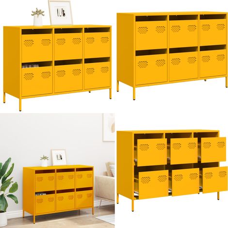 Aparador acero laminado frío amarillo mostaza 101,5x39x73,5 cm - Aparador decorativo - Aparador para dormitorio