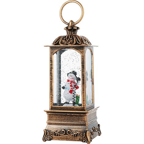 (Le client fournit 3 piles AAA) (liquide inclus) Décorations de Noël, boîte à musique boule de cristal de Noël, ornement de lampe carré sculpté (avec un bonhomme de neige passant un appel téléphonique (1/2)