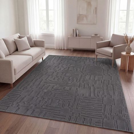 Shaggy Tapis Chambre Haut Poil Bohème Scandi Abstrait Unis Lavable Geometrique, Anthracite 6, 200x280 cm (1/5)