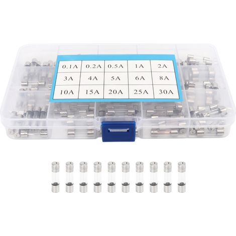 150 pièces Tube de fusible en verre 0,1A-30A 15 Types 5x20mm Kit d'assortiment pour la Protection des circuits