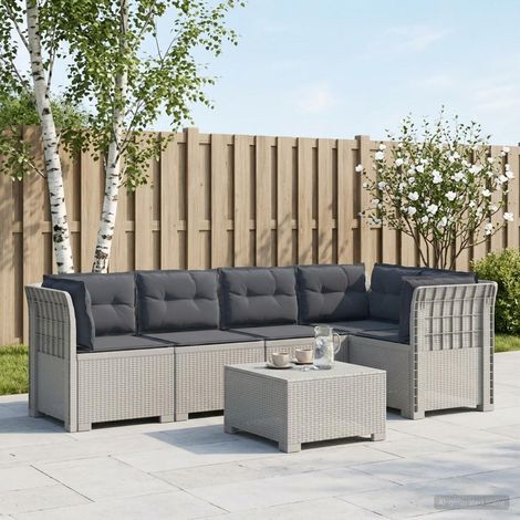 Canapé de Jardin Modulable 5 Places avec Coussins Aspect Rotin Polypropylène Blanc - PANGIVO (1/5)