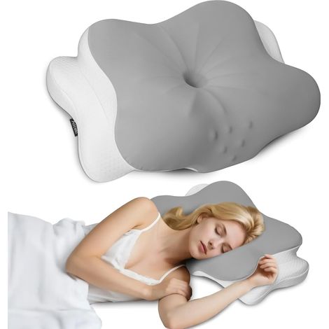 Oreiller Ergonomique Cervical Oreiller Memoire Forme pour la Nuque,pour Dormir sur Le côté,Le Dos et Le Ventre(Gris Clair Papillon)