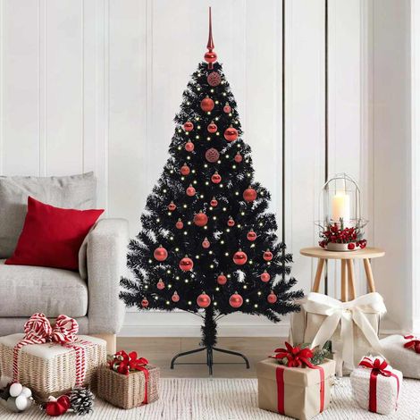 Künstlicher vorbeleuchteter Weihnachtsbaum Schwarz 150 cm PVC (1/5)
