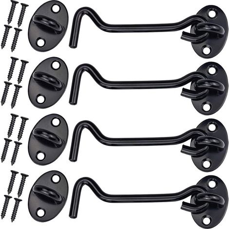 Crochets de cabine inox 4pcs, verrou fenêtre tempête avec œillets, serrure porte 8 illets + 16 vis montage, noir (1/5)