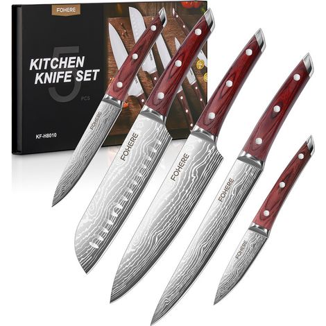 FOHERE 5 Pièces Couteau Cuisine Japonais Tranchants