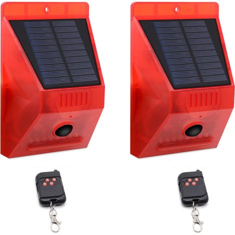 2 Stück Solaralarm Außenbewegungssensor Wasserdichte Sirene 129 dB Sound 4 Arbeitsmodi Blitzlicht mit Fernbedienung