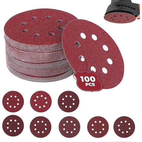 Lot de 100 disques abrasifs de grains 40/60/80/120/180/240/320/400, diamètre 125 mm. Idéaux pour le ponçage, le polissage et le décapage de la rouille. Compatibles avec les meuleuses d'angle. (1/5)
