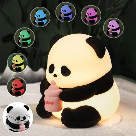 Veilleuse Panda, lampe toute douce et mignonne, 7 couleurs changeantes, lampe LED panda à intensité variable, lampe de chevet tactile rechargeable pour enfants, cadeau pour garçons et filles