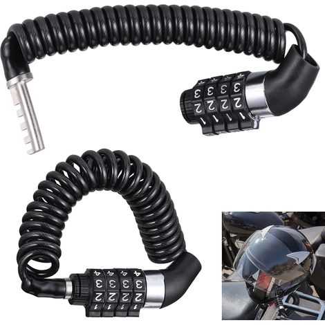 2 Pieces Antivol Cadenas Moto, 4 Combinaison Antivol Velo Cadenas Velo Code pour Vélo pour Casque de Moto, Casque de Vélo, Poussette, Scooter.(Noir, 150cmx4.6mm) (1/5)