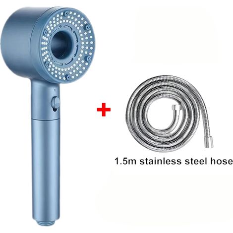 (Ensemble de flexibles bleu foncé) Pommeau de douche réglable à 5 jets, grand débit, filtre, mitigeur haute pression pour économie d'eau, accessoires de salle de bain (1/5)