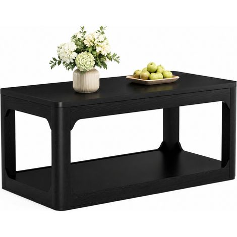 ELVMI Couchtisch mit Zwei Ablageebenen und Zwei Stauraumbereichen für Wohnzimmer und Schlafzimmer aus MDF in Schwarz (1/5)