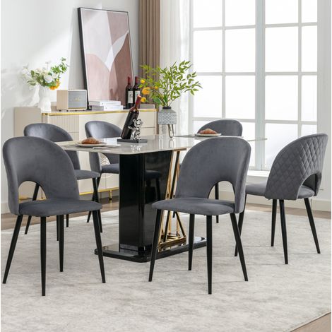 Sedia da pranzo imbottita grigia in velluto con gambe regolabili e schienale trapuntato,47×44×84cm (1/5)