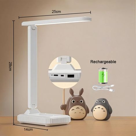 Lampe de bureau LED (blanche), rechargeable par USB, intensité lumineuse réglable sur 3 niveaux, écran tactile, confortable pour les yeux, pliable (1/5)