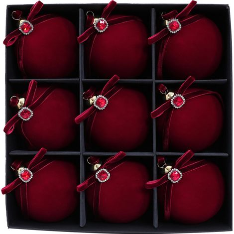 Juego de 9 bolas navideñas flocadas de 8 cm, adornos para el árbol de Navidad, bolas colgantes para crear un ambiente festivo. (1/4)