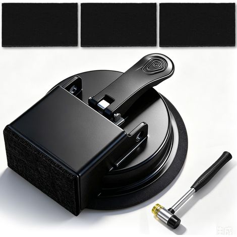 Kit de montage en stratifié noir : outil à ventouse en acier au carbone, ventouse puissante pour carrelage, marteau en caoutchouc pour réparer et installer des sols en bois et vinyle (1/5)