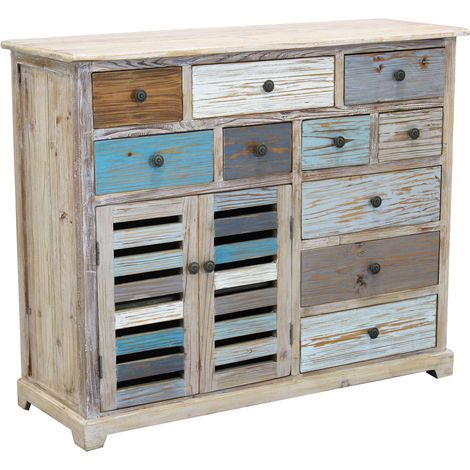 Mobile comò credenza da interno soggiorno in legno colorato effetto shabby chic con 10 cassetti e 2 ante Linea Classic (1/5)