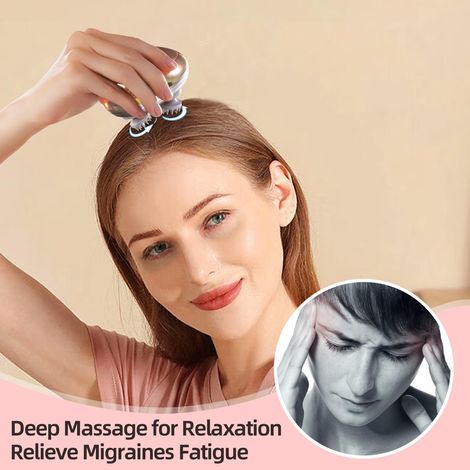 Massaggiatore elettrico per il cuoio capelluto con 96 punti di massaggio. Compatto, portatile e senza fili. Favorisce la crescita dei capelli, deterge in profondità e allevia lo stress. (1/4)