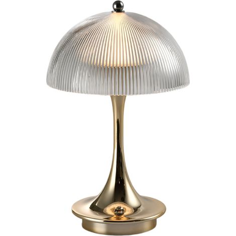 Lampe de Table LED En Forme de Champignon, Rechargeable, Sans Fil, Dimmable,3 Températures de Couleur, Commande Tactile, Lumière Champignon, Rechargeable par USB, Fonctionnant sur Piles,D'or [Classe é (1/5)