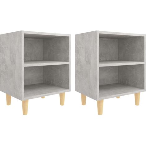 Set di 2 Comodini Armadio da Notte Mobiletto da notte Gambe in Legno Massello Grigio Cemento 40x30x50 cm (1/5)